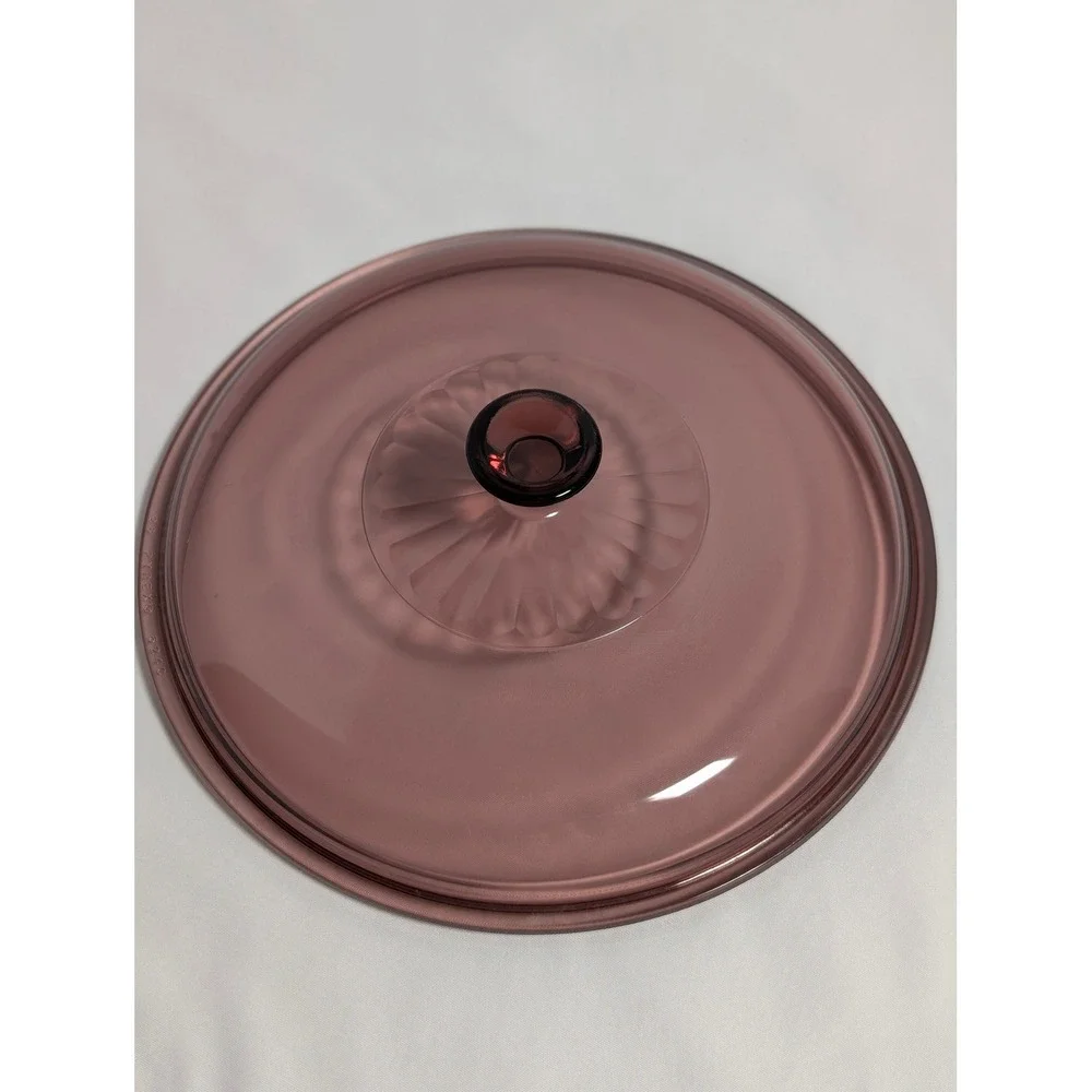 PYREX Cranberry Glass Lid 624-C Replacement Round Fluted Cover for 2 Qt Dish 024